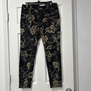 Free People Lennon Funktown Skinny Pants Boho Rock Floral Moto Zipper Size 12